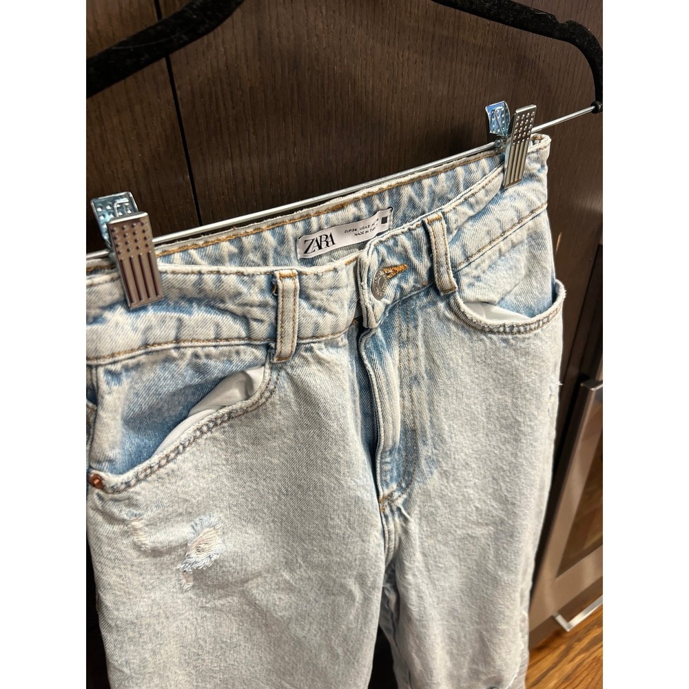 Zara distressed wide-leg jeans knee rips raw hem‎ women's 2 - Picture 2 of 3